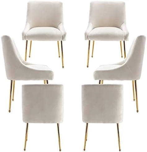 ZHENGHAO Velvet Dining Chairs Set Of 6, Modern Accent Kitchen Chairs With Gold Legs Upholstered Guest Chairs For Living Room/Kitchen/Restaurant, White 8 ZHENGHAO Velvet Dining Chairs Set Of 6, Modern Accent Kitchen Chairs With Gold Legs Upholstered Guest Chairs For Living Room/Kitchen/Restaurant, White - Image 8