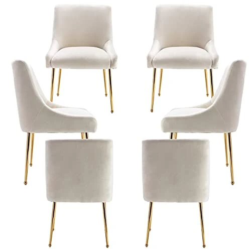ZHENGHAO Velvet Dining Chairs Set Of 6, Modern Accent Kitchen Chairs With Gold Legs Upholstered Guest Chairs For Living Room/Kitchen/Restaurant, White 1 ZHENGHAO Velvet Dining Chairs Set Of 6, Modern Accent Kitchen Chairs With Gold Legs Upholstered Guest Chairs For Living Room/Kitchen/Restaurant, White