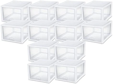 Sterilite 27 Quart White Frame Clear Plastic Stackable Storage Container Bin W/Single Drawer, 4 Pack 10 Sterilite 27 Quart White Frame Clear Plastic Stackable Storage Container Bin W/Single Drawer, 4 Pack - Image 10