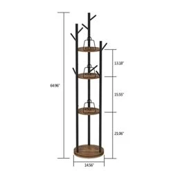 Espelism Rotary Coat Rack Freestanding Metal Coat Hall Tree Stand With 4 Tiers Storage Display Shelf And 9 Hooks For Entryway Bedroom Corner Office Garment Clothes Holder (Brown) -Songmics Furniture Shop 31ZggR5IlML