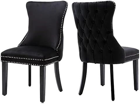 KCC Velvet Dining Chairs Set Of 4, Tufted Upholstered Wingback High-end Dining Kitchen Chair With Nailhead Solid Wood Legs, Contemporary Nikki Collection Modern Style, Beige 10 KCC Velvet Dining Chairs Set Of 4, Tufted Upholstered Wingback High-end Dining Kitchen Chair With Nailhead Solid Wood Legs, Contemporary Nikki Collection Modern Style, Beige - Image 10