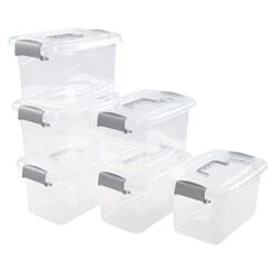 Hespama 6 Quart Storage Bin, Plastic Latch Box/Container With Mint Green Handle And Latches, 6 Packs