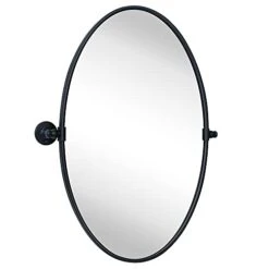 TEHOME Farmhouse Black Oval Metal Pivot Bathroom Vanity Mirror Tilting Beveled Vanity Mirrors For Wall 20x30''
