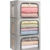 3Pack Frame Storage Box - Clothes Storage Bin Bags Oxford Fabric Foldable Stackable Container Organizer Set With Clear Window & Carry Handles Large Capacity (Grey, Large-66L)