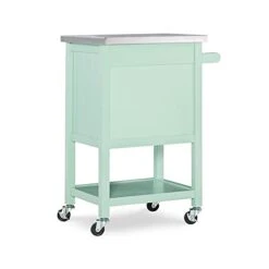 Riverbay Furniture Stainless Steel Top Pine Wood Rolling Storage Microwave Table Kitchen Island Cart On Wheels With One Drawer And One Shelf In Light Green -Songmics Furniture Shop 31aKYjI5V9S