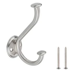 Amazon Basics Coat Wall Hook - Satin Nickel, 5-Pack