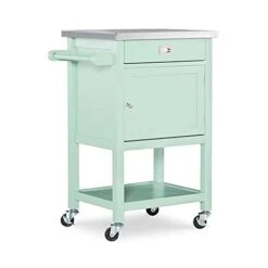 Riverbay Furniture Stainless Steel Top Pine Wood Rolling Storage Microwave Table Kitchen Island Cart On Wheels With One Drawer And One Shelf In Light Green -Songmics Furniture Shop 31azb0DDpxS