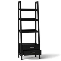 SIMPLIHOME Sawhorse SOLID WOOD 72 Inch X 24 Inch Modern Industrial Ladder Shelf With Storage In Black With 2 Drawers And 4 Shelves, For The Living Room, Study And Office 17 SIMPLIHOME Sawhorse SOLID WOOD 72 Inch X 24 Inch Modern Industrial Ladder Shelf With Storage In Black With 2 Drawers And 4 Shelves, For The Living Room, Study And Office -Songmics Furniture Shop 31bGHVBM2eL