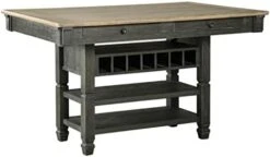 Signature Design By Ashley Tyler Creek Farmhouse 36" Counter Height Dining Table With Wine Rack, Amost Black & Tyler Creek Farmhouse 24.38" Counter Height Upholstered Barstool, Set Of 2, Almost Black -Songmics Furniture Shop 31bSzkWoneL. AC