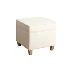 Homepop Home Decor | K7342-F2067 | Classic Square Storage Ottoman With Lift Off Lid | Ottoman With Storage For Living Room & Bedroom, Cream Woven