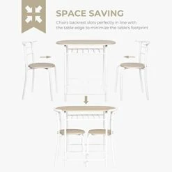 Bonnlo 3 Piece Dining Set, Small Kitchen Table Set For 2, Breakfast Table Set, Kitchen Small Table And Chairs For Small Space/Dining Room/Apartment, Metal Frame, Wine Rack, White&Light Oak -Songmics Furniture Shop 31blLEftvSL