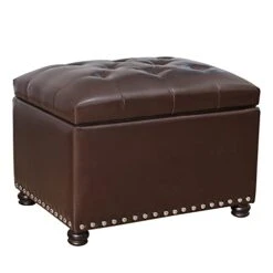Decent Home Leather Storage Ottoman Foot Rest Stool With Nailhead Trim (Dark Brown)