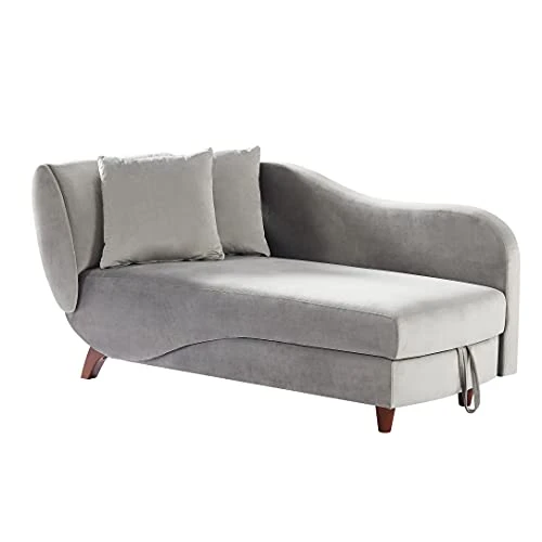 NOSGA Functional Indoor Chaise Lounge With Storage/2 Pillows And Solid Wood Legs, Modern Velvet Upholstered Sofa Recliner For Living Room Bedroom (Light Grey) 1 NOSGA Functional Indoor Chaise Lounge With Storage/2 Pillows And Solid Wood Legs, Modern Velvet Upholstered Sofa Recliner For Living Room Bedroom (Light Grey)