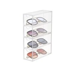 Aiscahent 4 Drawer Stackable Glasses Case Storage Organizer For Dresser, Bathroom, Bedroom, Desk, Office, 2.5" X 6.9" X 9.7", Clear