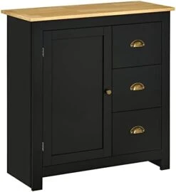 HOMCOM Modern Kitchen Cabinet, Storage Sideboard, Buffet Table With Rubberwood Top, 3 Drawers And Cabinet With Adjustable Shelf, Black -Songmics Furniture Shop 31cQoj9gImL. AC