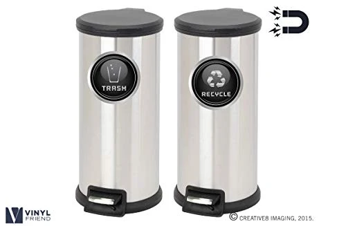 Recycle And Trash Logo Symbol - Elegant Golden Look For Trash Cans, Containers, And Walls - Laminated Vinyl Decal (Small - 5.5in X 5.5in, Silver Grey - Magnetic) 2 Recycle And Trash Logo Symbol - Elegant Golden Look For Trash Cans, Containers, And Walls - Laminated Vinyl Decal (Small - 5.5in X 5.5in, Silver Grey - Magnetic) - Image 2