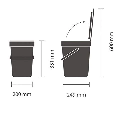 Brabantia Sort & Go Kitchen Recycling Can (3.2 Gal / Gray) Stackable Waste Organiser With Handle & Removable Lid, Wall/Cupboard Mounting 4 Brabantia Sort & Go Kitchen Recycling Can (3.2 Gal / Gray) Stackable Waste Organiser With Handle & Removable Lid, Wall/Cupboard Mounting - Image 4