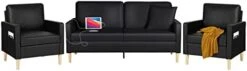 TYBOATLE Modern Faux Leather Living Room Furniture Sectional Sofa Sets 2 Pieces, Loveseat Couch W/ 2 USB Charging Ports And Comfy Accent Arm Chair For Small Space, Apartment, Office, Studio (Black) -Songmics Furniture Shop 31cWBMb2CyL. AC
