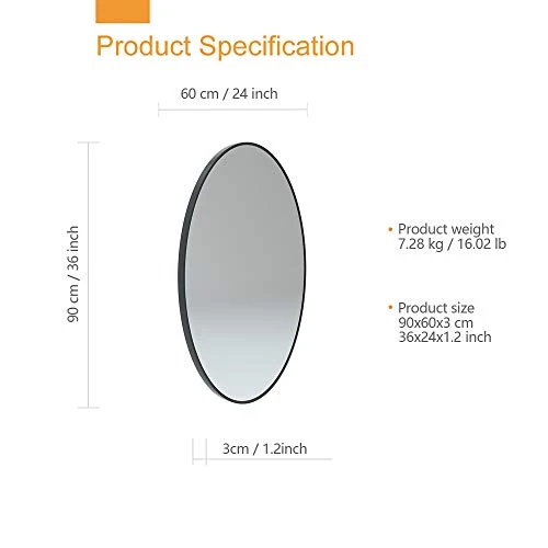 KAASUNES Oval Wall Mirror With Coating Steel Frame 24 X 36 Inch Wall Mounted Bathroom Mirror Rusty-Free For Home Decorative Living Room Washroom Entryway Hanging 4 KAASUNES Oval Wall Mirror With Coating Steel Frame 24 X 36 Inch Wall Mounted Bathroom Mirror Rusty-Free For Home Decorative Living Room Washroom Entryway Hanging - Image 4