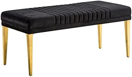 AUZ 3 Pieces Dining Room Bench Sets, White PU Leather Ottoman With 2 Channel Back Dining Chairs In White Gold 10 AUZ 3 Pieces Dining Room Bench Sets, White PU Leather Ottoman With 2 Channel Back Dining Chairs In White Gold - Image 10