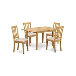 East West Furniture NOAN5-OAK-C 5-Piece Kitchen Dining Room Set - 4 Dining Room Chairs With Slatted Back And Linen Fabric Seat - A Dining Room Table With Rectangular Top (Oak Finish) -Songmics Furniture Shop 31d9SihOgnL