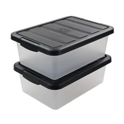 Teyyvn 14 L Clear Storage Box, 2-Pack Plastic Storage Bin With Black Lid