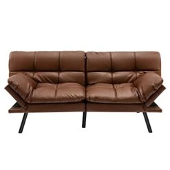 LJMXG Convertible Futon Sofa Bed Memory Foam Couch Sleeper W/Adjustable Armrest Brown