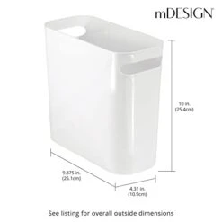 MDesign Plastic Small Trash Can, 1.5 Gallon/5.7-Liter Wastebasket, Narrow Garbage Bin With Handles For Bathroom, Laundry, Home Office - Holds Waste, Recycling, 10" High, Aura Collection, 2 Pack, White -Songmics Furniture Shop 31dT9cLYjLL