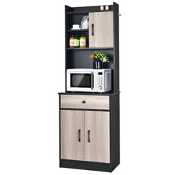 COSTWAY 71" Kitchen Buffet With Hutch, 3-Door Kitchen Pantry With Large Drawer, Adjustable Shelves, Wide Countertop, Cable Hole, Freestanding Storage Cabinet For Living Room(Black)