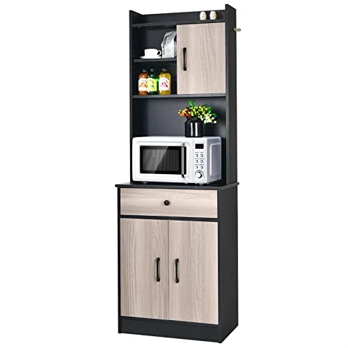 COSTWAY 71" Kitchen Buffet With Hutch, 3-Door Kitchen Pantry With Large Drawer, Adjustable Shelves, Wide Countertop, Cable Hole, Freestanding Storage Cabinet For Living Room(Black) 1 COSTWAY 71" Kitchen Buffet With Hutch, 3-Door Kitchen Pantry With Large Drawer, Adjustable Shelves, Wide Countertop, Cable Hole, Freestanding Storage Cabinet For Living Room(Black)