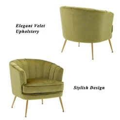Artechworks Modern Velvet Barrel Chair Accent Armchair With Golden Legs For Living Room Bedroom Home Office, Channel Tufted Back Club Chair, Grass Green -Songmics Furniture Shop 31dXXZsTwjL