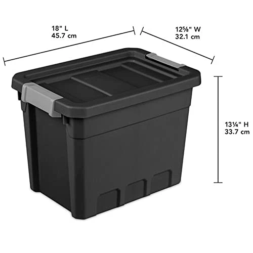 Sterilite 7.5 Gallon Stackable Rugged Industrial Storage Tote Containers With Gray Latching Clip Lids For Garage, Attic, Or Worksite, Black (6 Pack) 4 Sterilite 7.5 Gallon Stackable Rugged Industrial Storage Tote Containers With Gray Latching Clip Lids For Garage, Attic, Or Worksite, Black (6 Pack) - Image 4