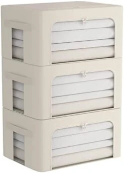 3Pack Frame Storage Box - Clothes Storage Bin Bags Oxford Fabric Foldable Stackable Container Organizer Set With Clear Window & Carry Handles Large Capacity (Grey, Large-66L) -Songmics Furniture Shop 31dazfZzIxL. AC