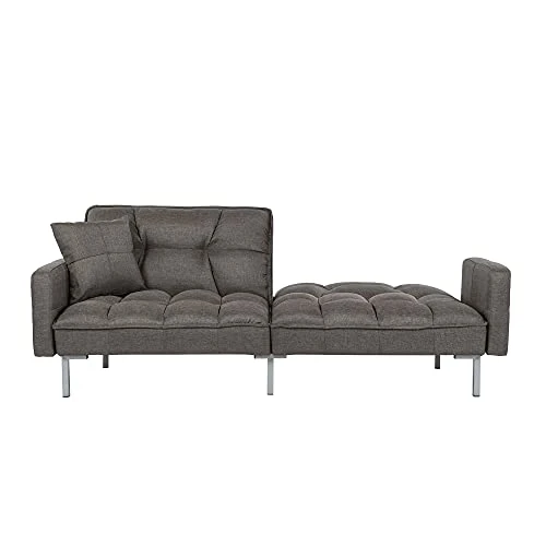 Casa Andrea Milano Llc Modern Plush Tufted Linen Fabric Splitback Living Room Sleeper Futon, Small, Dark Grey 3 Casa Andrea Milano Llc Modern Plush Tufted Linen Fabric Splitback Living Room Sleeper Futon, Small, Dark Grey - Image 3