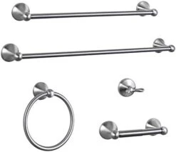 Bathroom Hardware Set Of 5， Zinc Alloy Wall Mounted Bathroom Accessories Kit，Towel Bar Accessory Set Includes 24 Inch Towel Bar,18inch Towel Rack,Toilet Paper Holder,Towel Ring,Hook -Songmics Furniture Shop 31dv1VcNkwL. AC