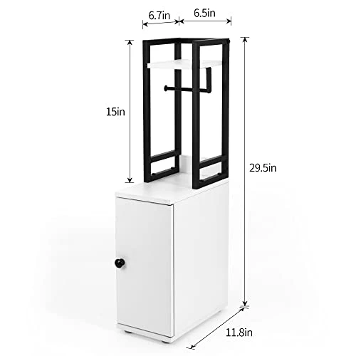 SUNTAGE Small Bathroom Storage Cabinet, Narrow Side Bathroom Organizer W/Toilet Paper Roll Holder And Metal Frame, Slim Toilet Paper Storage Cabinet For Bathroom, White 2 SUNTAGE Small Bathroom Storage Cabinet, Narrow Side Bathroom Organizer W/Toilet Paper Roll Holder And Metal Frame, Slim Toilet Paper Storage Cabinet For Bathroom, White - Image 2