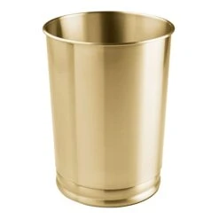 MDesign Decorative Round Metal Tall 2.9 Gallon Trash Can Wastebasket, Garbage Container Bin For Bathrooms, Powder Rooms, Kitchens, Home Offices - Soft Brass