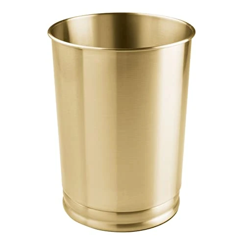 MDesign Decorative Round Metal Tall 2.9 Gallon Trash Can Wastebasket, Garbage Container Bin For Bathrooms, Powder Rooms, Kitchens, Home Offices - Soft Brass 1 MDesign Decorative Round Metal Tall 2.9 Gallon Trash Can Wastebasket, Garbage Container Bin For Bathrooms, Powder Rooms, Kitchens, Home Offices - Soft Brass
