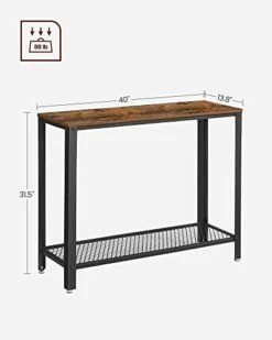 VASAGLE Console Table, 2-Tier Entryway Table With Mesh Shelf, Narrow Sofa Table, Steel Frame, Adjustable Feet, For Hallway, Living Room, Industrial Style, Rustic Brown And Black ULNT80X -Songmics Furniture Shop 31eAbc7WNtL