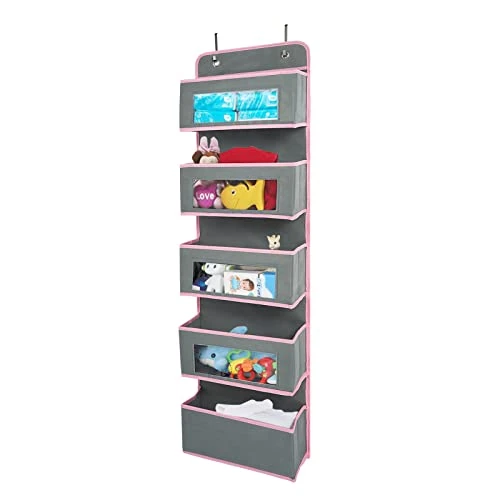 Vercord Door Hanging Organizer Storage Wall Mount Organization Foldable Hanging Shelves Kids Toy 5 Pocket 4 Clear Window With Metal Hook Grey 1 Vercord Door Hanging Organizer Storage Wall Mount Organization Foldable Hanging Shelves Kids Toy 5 Pocket 4 Clear Window With Metal Hook Grey
