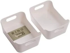 BINO 2-Pack Plastic Storage Basket, Beige - Small | Multi-Use Storage Basket | Rectangular Cabinet Organizer | Baskets For Organizing With Handles | Home & Office Organization & Container Storage -Songmics Furniture Shop 31ewsSX0PnL. AC