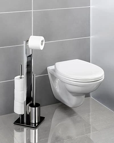 WENKO Toilet Paper Stand With Toilet Brush And Spare Roll Holder, Toilet Paper Holder Stand, Toilet Paper Roll Holder, Shiny 7.09 X 27.56 X 7.68 In 4 WENKO Toilet Paper Stand With Toilet Brush And Spare Roll Holder, Toilet Paper Holder Stand, Toilet Paper Roll Holder, Shiny 7.09 X 27.56 X 7.68 In - Image 4
