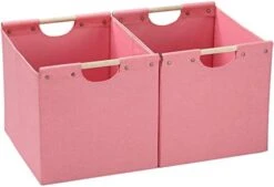 HOONEX Large Foldable Storage Bins, Linen Fabric, 2 Pack, With Wooden Carry Handles And Sturdy Heavy Cardboard, For Home, Office, Car, Nursery, Light Grey -Songmics Furniture Shop 31fCfVCEFIL. AC