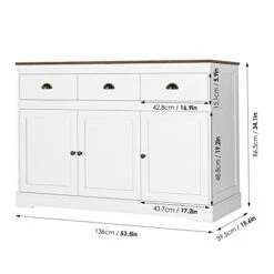 Keyluv White Buffet Cabinet Storage Kitchen Cabinet Sideboard Farmhouse Buffet Server Bar Wine Cabinet With 3 Drawers & 3 Doors Adjustable Shelves Console Table For Dining Living Room Cupboard -Songmics Furniture Shop 31fHIcB1pcL