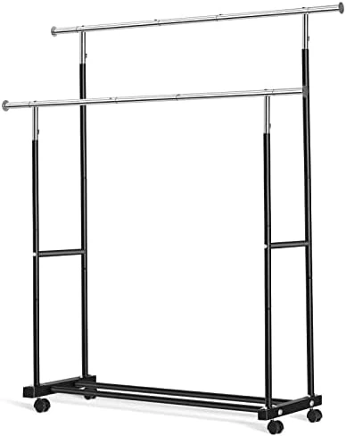 VICERII Double Clothing Rack, 55.51 Inch Garment Rack With Wheels And Bottom Shelf, 130LB Capacity Heavy Duty Rolling Clothes Racks For Hanging Clothes, Coats, Shirts, Sweaters, Skirts, White 7 VICERII Double Clothing Rack, 55.51 Inch Garment Rack With Wheels And Bottom Shelf, 130LB Capacity Heavy Duty Rolling Clothes Racks For Hanging Clothes, Coats, Shirts, Sweaters, Skirts, White - Image 7
