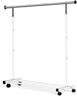 VICERII Double Clothing Rack, 55.51 Inch Garment Rack With Wheels And Bottom Shelf, 130LB Capacity Heavy Duty Rolling Clothes Racks For Hanging Clothes, Coats, Shirts, Sweaters, Skirts, White 17 VICERII Double Clothing Rack, 55.51 Inch Garment Rack With Wheels And Bottom Shelf, 130LB Capacity Heavy Duty Rolling Clothes Racks For Hanging Clothes, Coats, Shirts, Sweaters, Skirts, White -Songmics Furniture Shop 31fclyh5qwL. AC