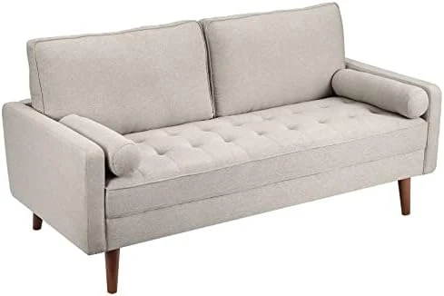 Koorlian Beige Small Couches, 68 Inch Fabric Loveseat Sofa, 2 Seater Couch For Small Space, Button Tufted Seat Cushion, Square Armrest, 2 Throw Pillows, Modern Sofa For Bedroon, Living Room, Apartment 7 Koorlian Beige Small Couches, 68 Inch Fabric Loveseat Sofa, 2 Seater Couch For Small Space, Button Tufted Seat Cushion, Square Armrest, 2 Throw Pillows, Modern Sofa For Bedroon, Living Room, Apartment - Image 7
