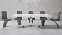 Zuri Furniture Modern Arbre Dining Table In White High Gloss Lacquer With Polished Stainless Steel Base