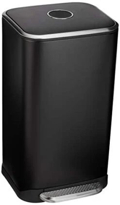 Amazon Basics Metal Rectangular Trash Can With Liner And Soft-Close Foot Pedal, 32 Liter / 8.5 Gallon, Black