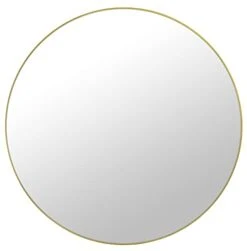 FUMANGO 32" Gold Round Mirror, Large Round Bathroom Mirror, Big Circle Wall Mirror In Stainless Steel Metal Frame, Vanity Hanging Decorative Mirror For Wall Bathroom Bedroom Living Room